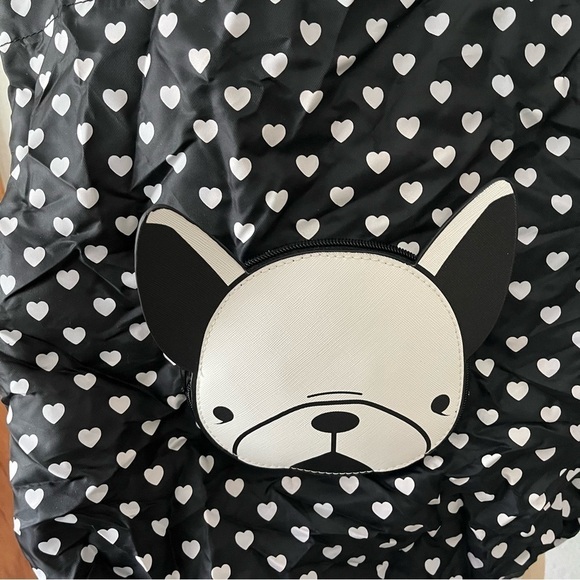 STRADIVARIUS FRENCH BULLDOG Foldable Tote Bag Black Heart Print - Picture 3 of 11